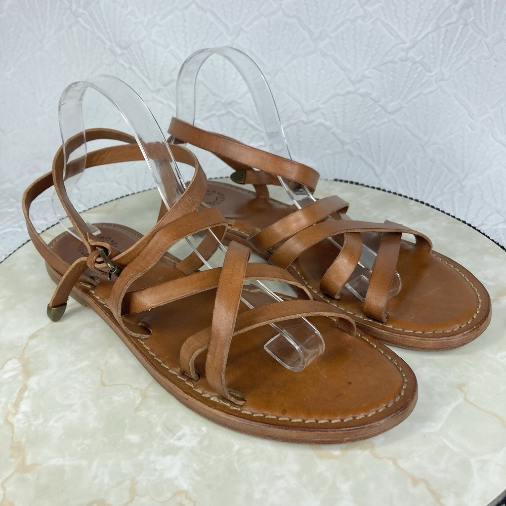 Buttero Leather Strappy Gladiator Sandals Womens 8 Brown Summer Slip On Flat
